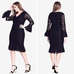 City Chic | Black Lace Long Sleeve Dress
